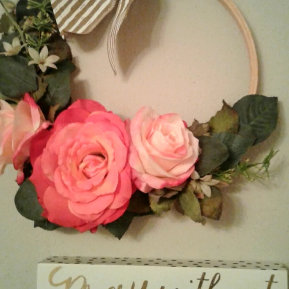 Floral Rose Hoop Faux Flowers Greenery Handcrafted Final Sale